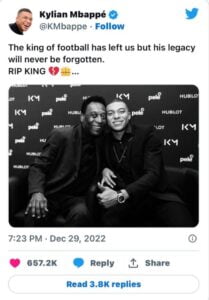 mbappe's twitter post about pele's demise