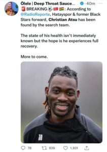 tweet about christian atsu reported found (1)