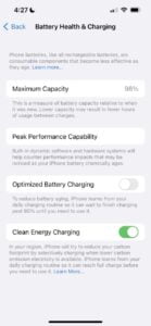how to toggle on and off 'clean energy charging'