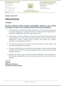 press release (national service scheme increase in allowance)