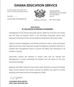 ghana education service press release