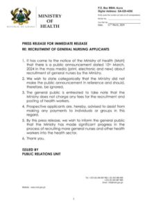 press release, ministry of health (moh) on general nurses recruitment