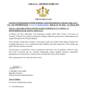 press release on ghana airforce helicopter crash