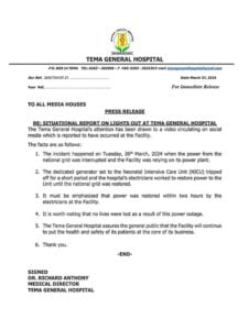press release tema general hospital addresses concerns over neonatal intensive care unit (nicu) incident
