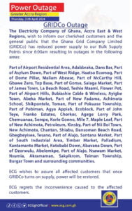 ecg power outage (dumsor) announcement