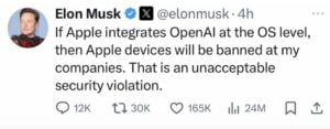 Elon Musk Threatens to Ban Apple Devices Following Open AI and Apple Collaboration