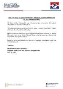 statement from dr matthew opoku prempeh apologizing for his remarks about dr kwame nkrumah