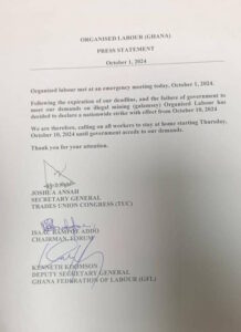 organised labour declares nationwide strike over illegal mining (galamsey in ghana)