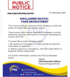 ghana the food and drugs authority fda recruitment scam