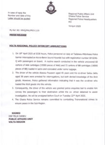 statement ghana police seize ammunition in volta region, arrest bus driver in transnational crime crackdown