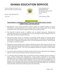 ges imposes two year ban on three eastern region shs over hooliganism, gang rape, and stabbing at inter schools sports event